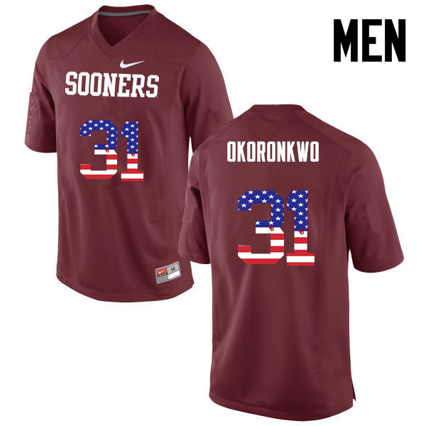 Oklahoma Sooners #31 Ogbonnia Okoronkwo College Football USA Flag Fashion Jerseys-Crimson
